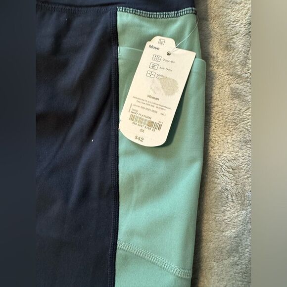 NWT Xersion Leggings Size 2X Navy Orange Green Colorblock - Picture 2 of 7